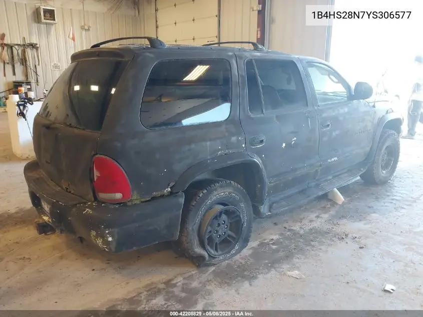 2000 Dodge Durango VIN: 1B4HS28N7YS306577 Lot: 42208829