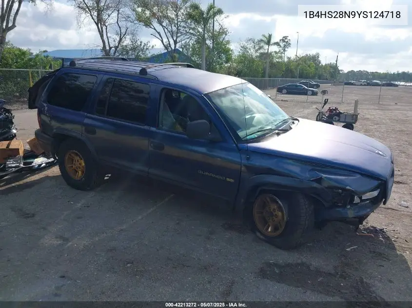2000 Dodge Durango VIN: 1B4HS28N9YS124718 Lot: 42213272
