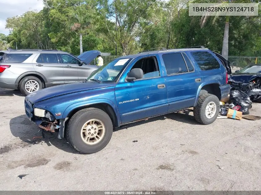 2000 Dodge Durango VIN: 1B4HS28N9YS124718 Lot: 42213272