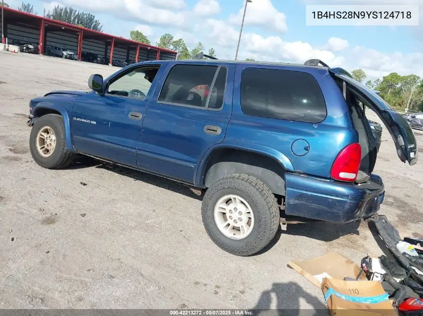 2000 Dodge Durango VIN: 1B4HS28N9YS124718 Lot: 42213272