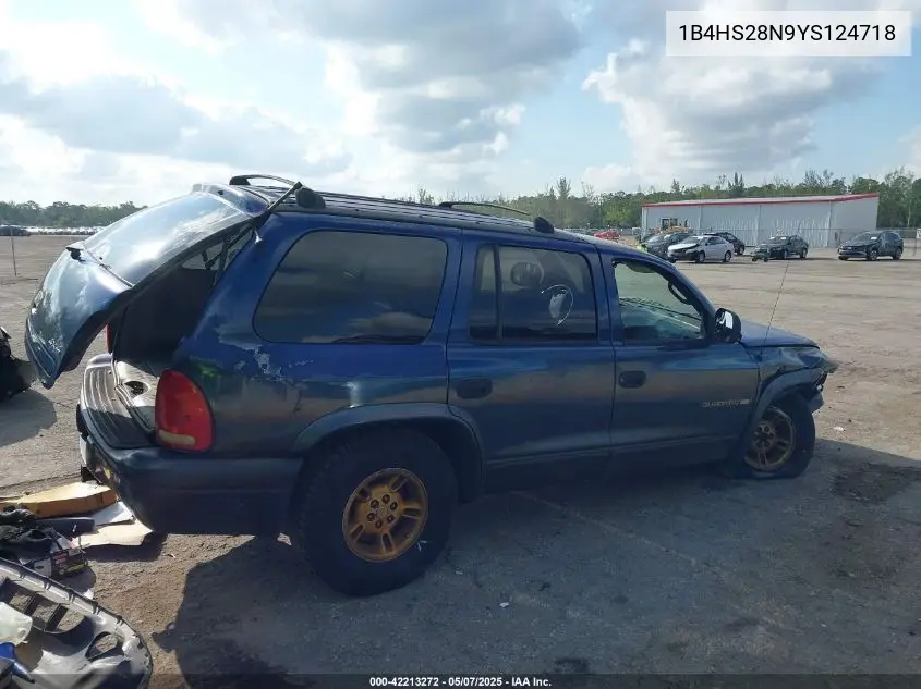 2000 Dodge Durango VIN: 1B4HS28N9YS124718 Lot: 42213272