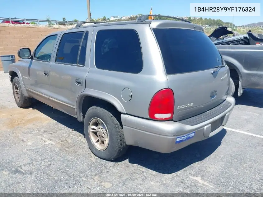 2000 Dodge Durango VIN: 1B4HR28Y9YF176324 Lot: 42217828