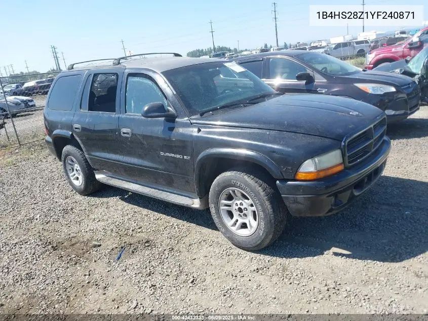 2000 Dodge Durango VIN: 1B4HS28Z1YF240871 Lot: 42432333