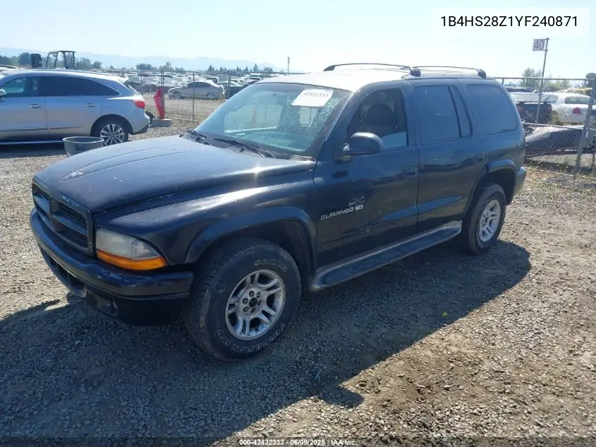 2000 Dodge Durango VIN: 1B4HS28Z1YF240871 Lot: 42432333