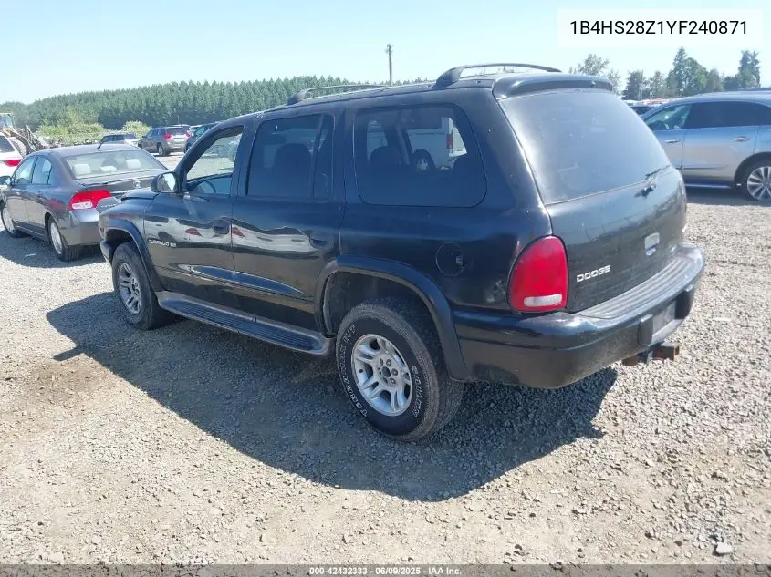 2000 Dodge Durango VIN: 1B4HS28Z1YF240871 Lot: 42432333