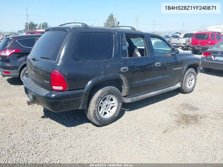 2000 Dodge Durango VIN: 1B4HS28Z1YF240871 Lot: 42432333
