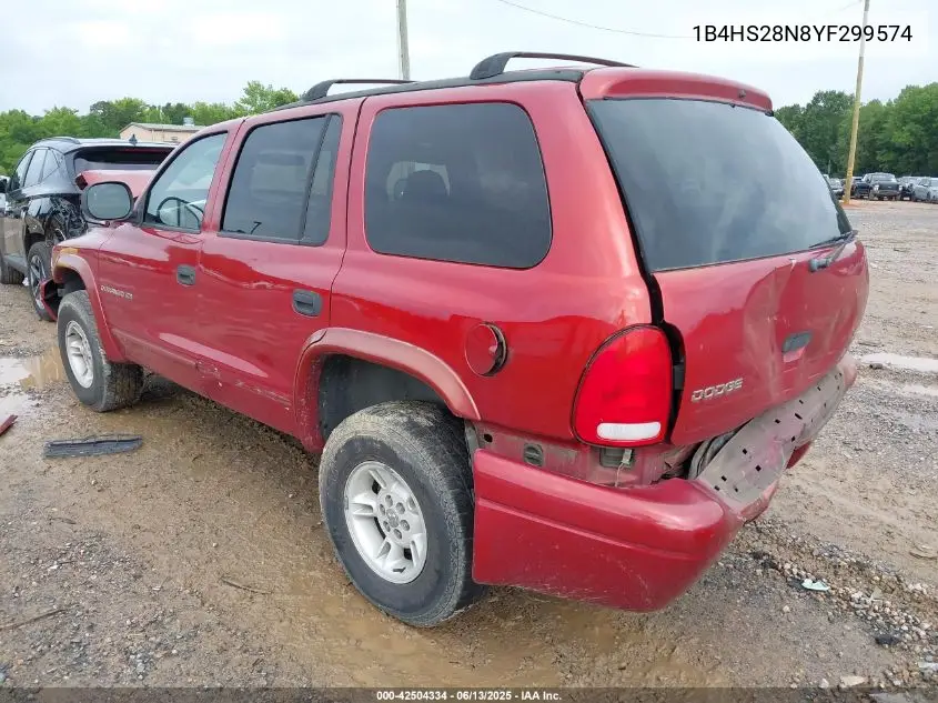 2000 Dodge Durango VIN: 1B4HS28N8YF299574 Lot: 42504334