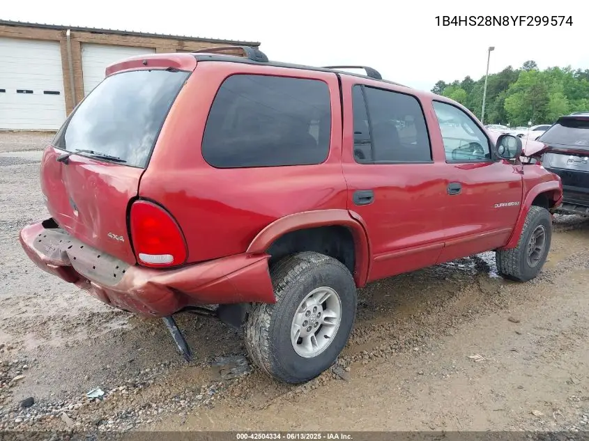 2000 Dodge Durango VIN: 1B4HS28N8YF299574 Lot: 42504334