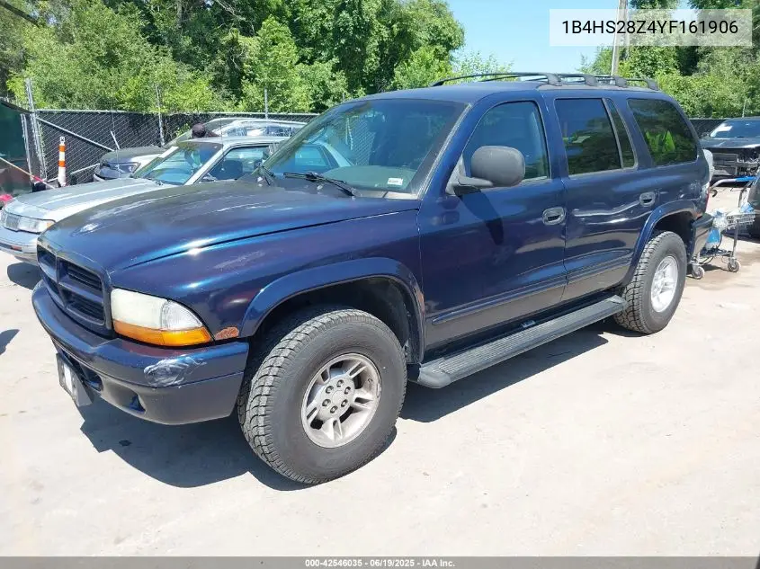 2000 Dodge Durango VIN: 1B4HS28Z4YF161906 Lot: 42546035