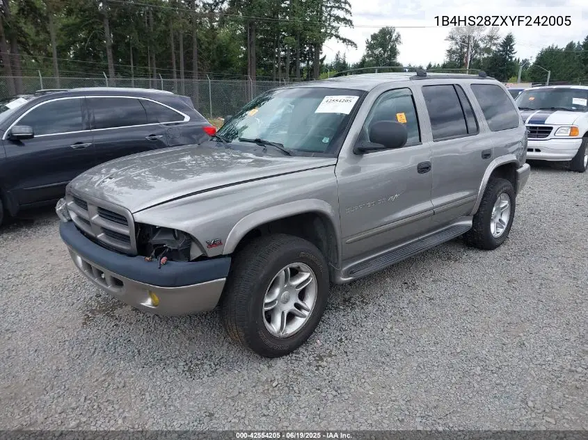 2000 Dodge Durango VIN: 1B4HS28ZXYF242005 Lot: 42554205