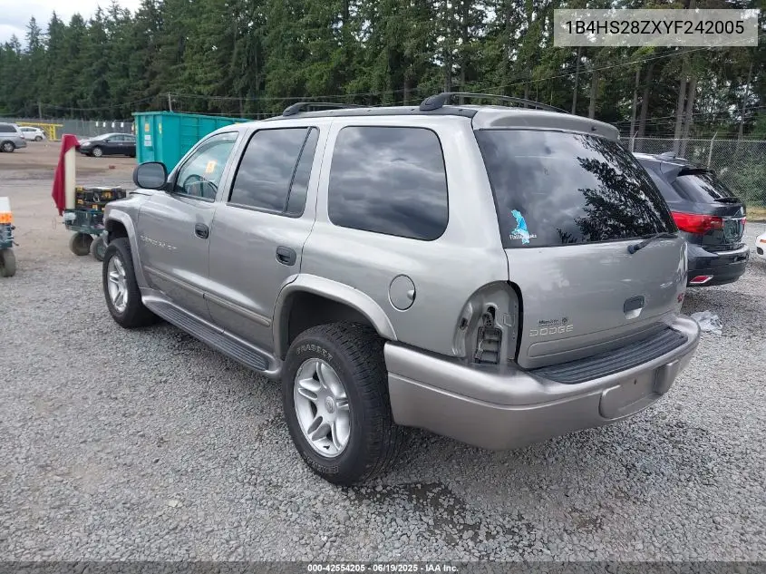 2000 Dodge Durango VIN: 1B4HS28ZXYF242005 Lot: 42554205