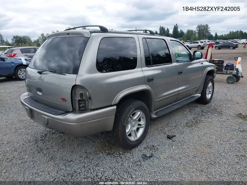 2000 Dodge Durango VIN: 1B4HS28ZXYF242005 Lot: 42554205