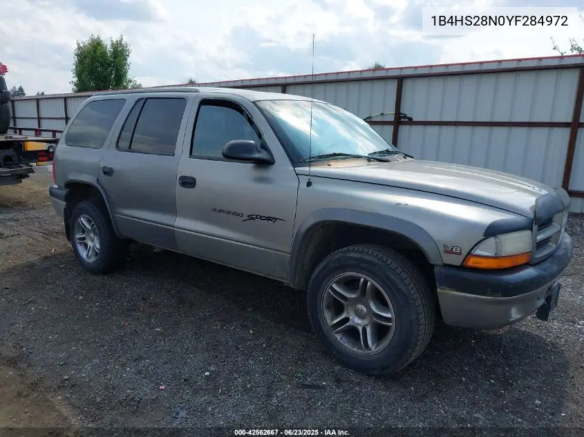 2000 Dodge Durango VIN: 1B4HS28N0YF284972 Lot: 42562667