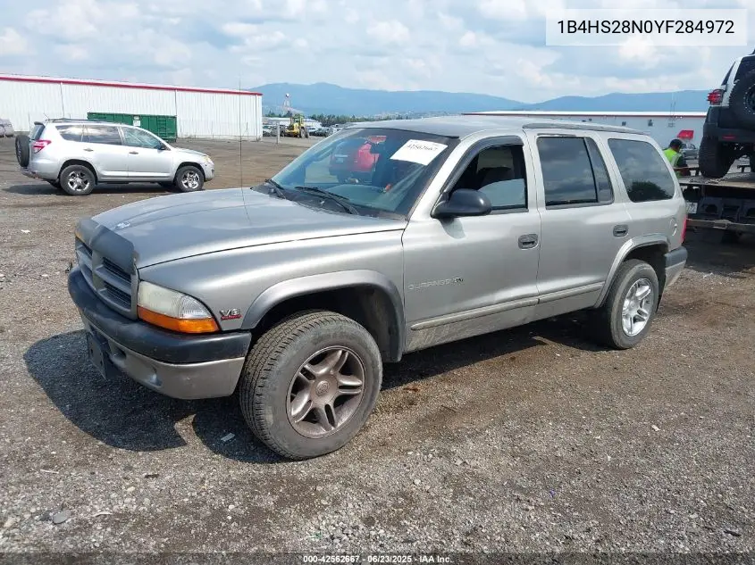 2000 Dodge Durango VIN: 1B4HS28N0YF284972 Lot: 42562667