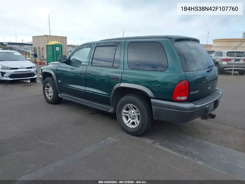 2002 Dodge Durango Sport VIN: 1B4HS38N42F107760 Lot: 42483284