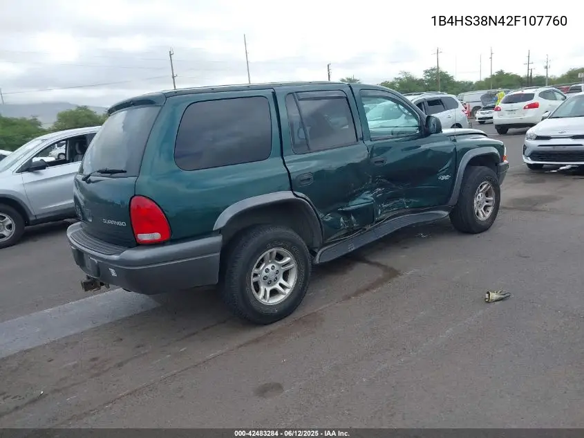 2002 Dodge Durango Sport VIN: 1B4HS38N42F107760 Lot: 42483284