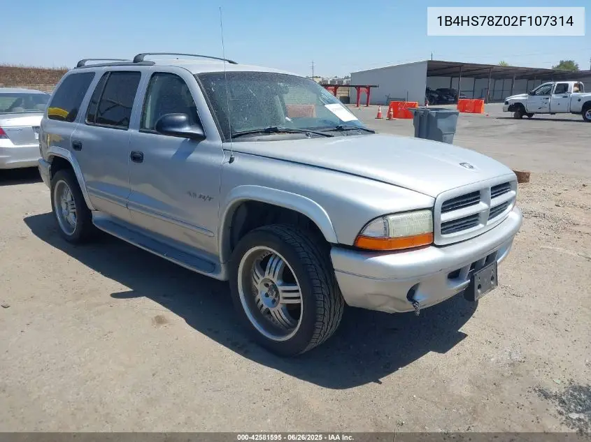 2002 Dodge Durango R/T VIN: 1B4HS78Z02F107314 Lot: 42581595