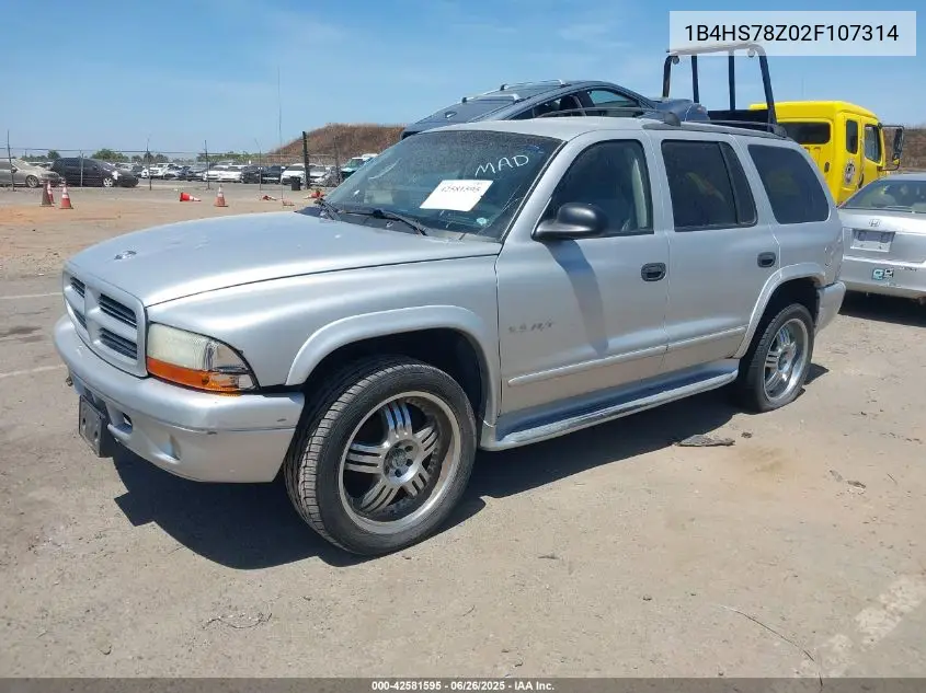 2002 Dodge Durango R/T VIN: 1B4HS78Z02F107314 Lot: 42581595