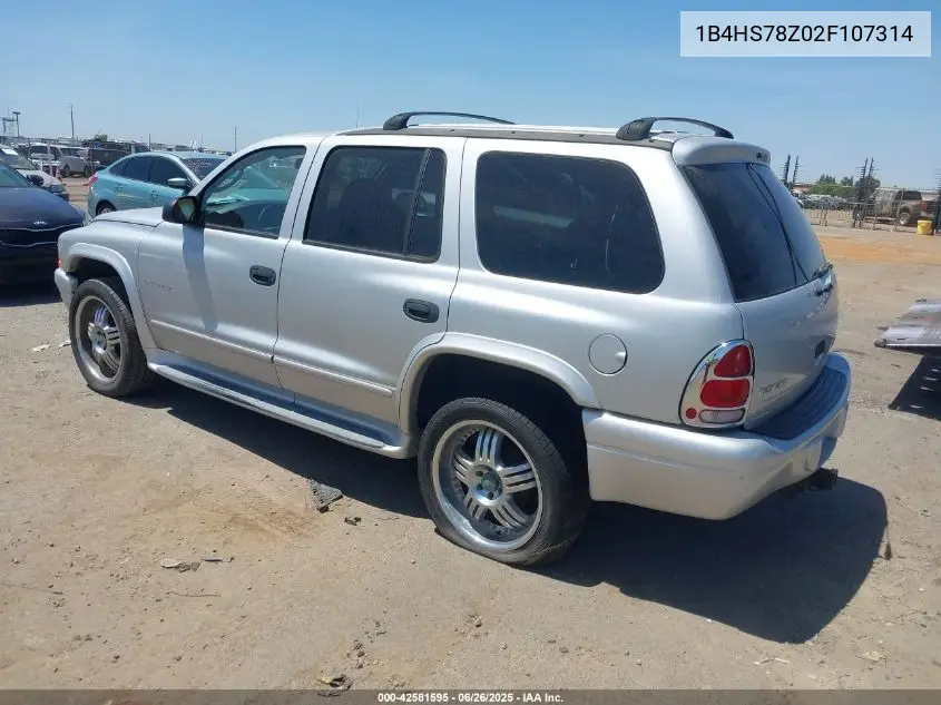 2002 Dodge Durango R/T VIN: 1B4HS78Z02F107314 Lot: 42581595