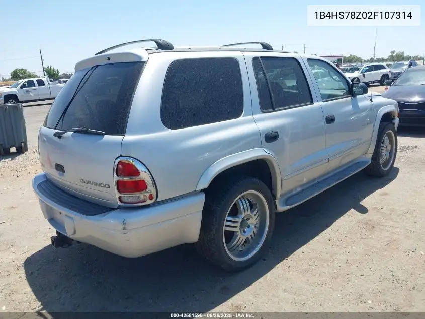 2002 Dodge Durango R/T VIN: 1B4HS78Z02F107314 Lot: 42581595
