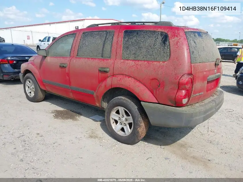 2006 Dodge Durango Sxt VIN: 1D4HB38N16F109414 Lot: 42221079