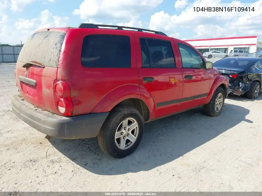 2006 Dodge Durango Sxt VIN: 1D4HB38N16F109414 Lot: 42221079