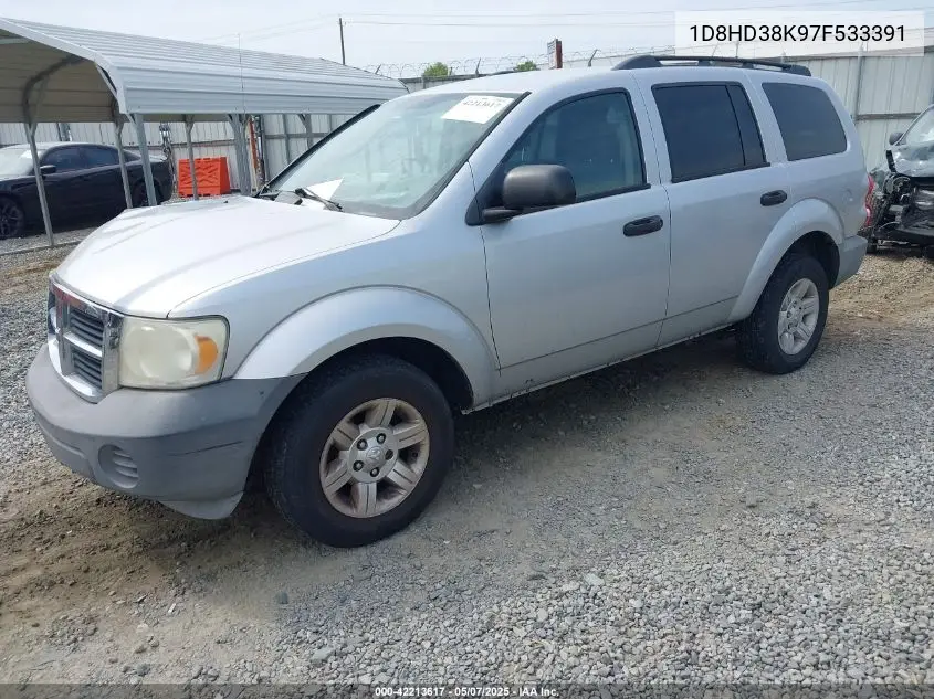 2007 Dodge Durango Sxt VIN: 1D8HD38K97F533391 Lot: 42213617
