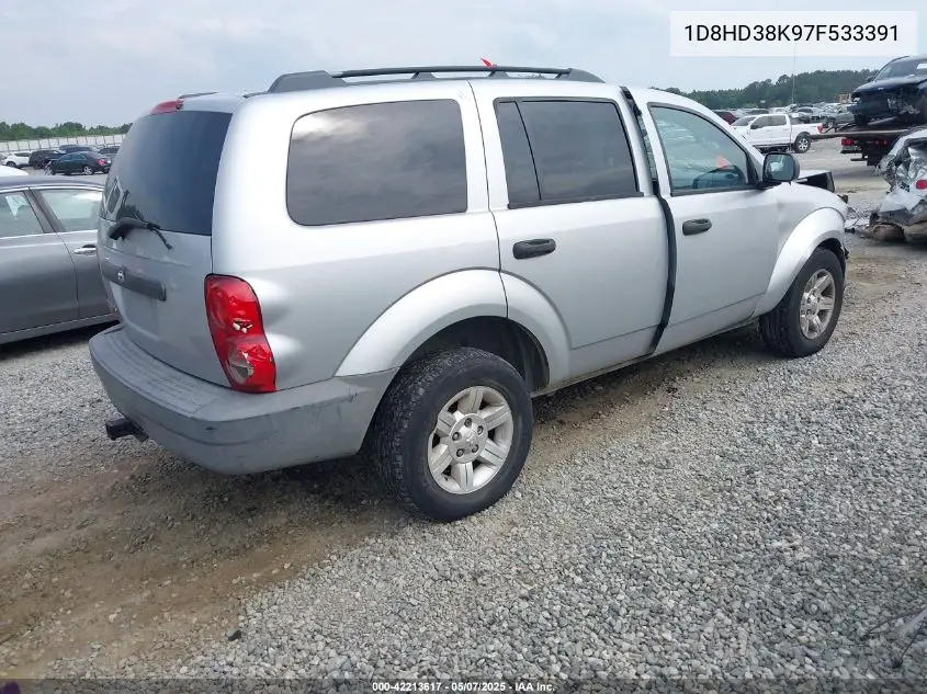 2007 Dodge Durango Sxt VIN: 1D8HD38K97F533391 Lot: 42213617