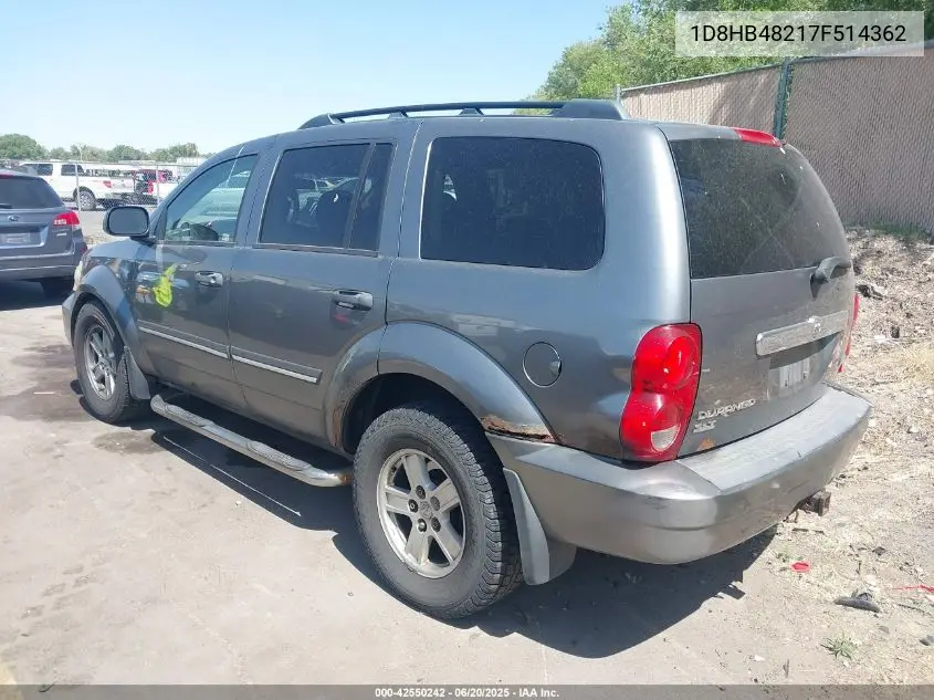 2007 Dodge Durango Slt VIN: 1D8HB48217F514362 Lot: 42550242