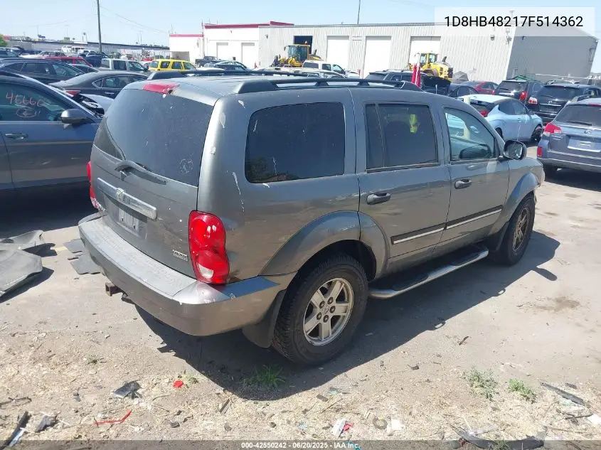 2007 Dodge Durango Slt VIN: 1D8HB48217F514362 Lot: 42550242