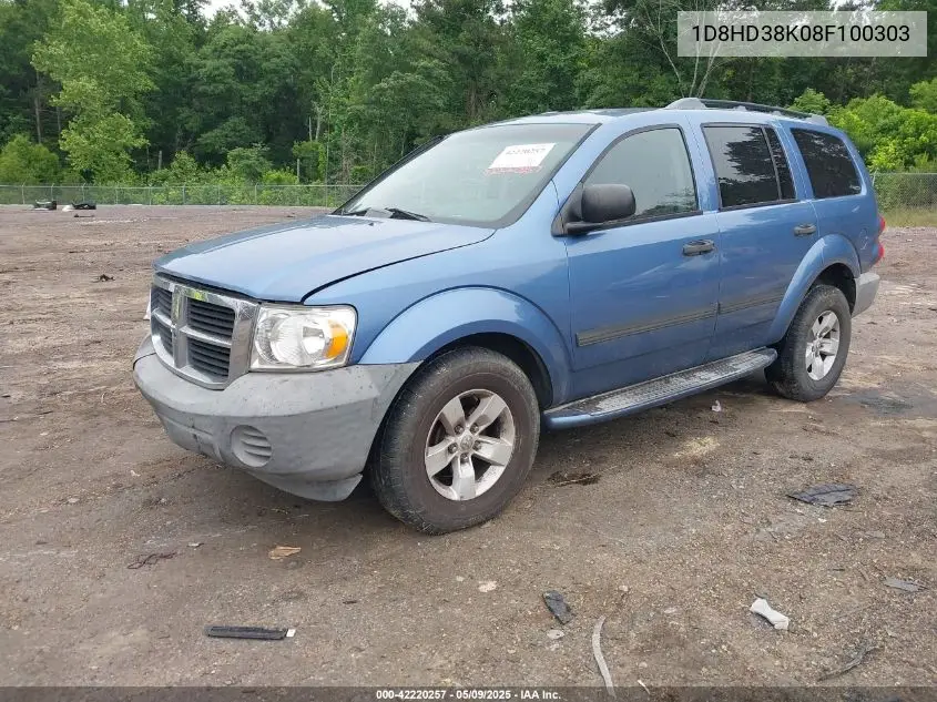 2008 Dodge Durango Sxt VIN: 1D8HD38K08F100303 Lot: 42220257