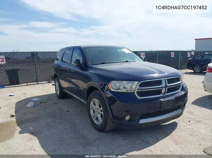 2012 Dodge Durango Sxt VIN: 1C4RDHAG7CC197452 Lot: 42265707