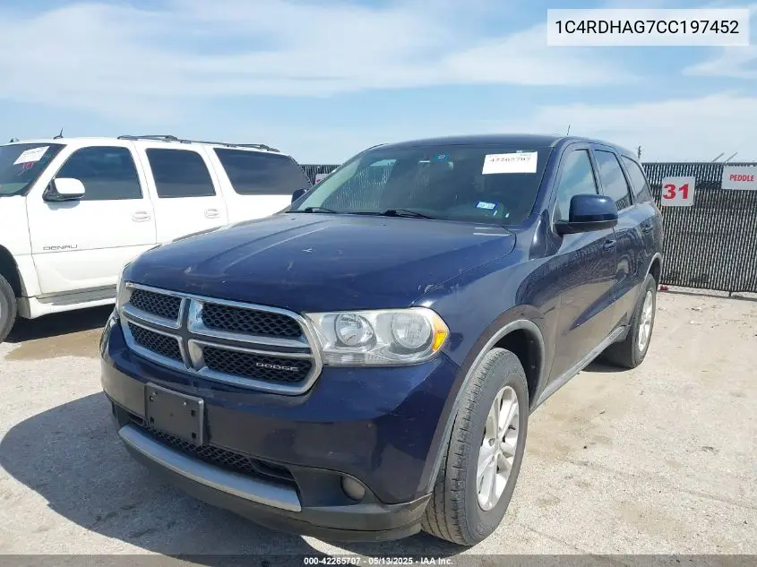 2012 Dodge Durango Sxt VIN: 1C4RDHAG7CC197452 Lot: 42265707