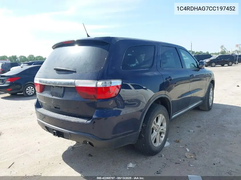 2012 Dodge Durango Sxt VIN: 1C4RDHAG7CC197452 Lot: 42265707