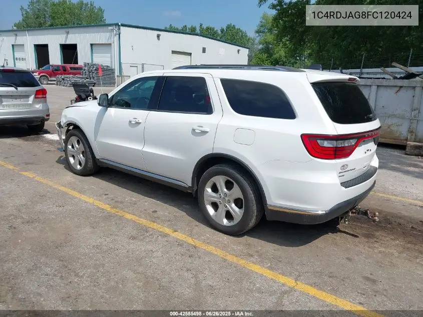 2015 Dodge Durango Sxt VIN: 1C4RDJAG8FC120424 Lot: 42585498