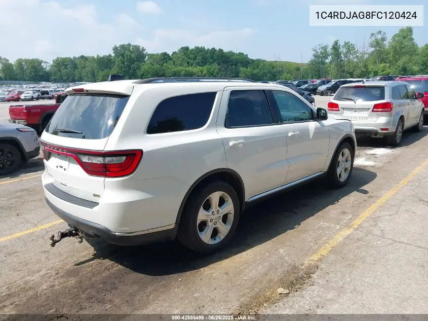 2015 Dodge Durango Sxt VIN: 1C4RDJAG8FC120424 Lot: 42585498
