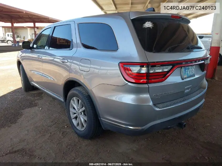2015 Dodge Durango Sxt VIN: 1C4RDJAG7FC240103 Lot: 42621514