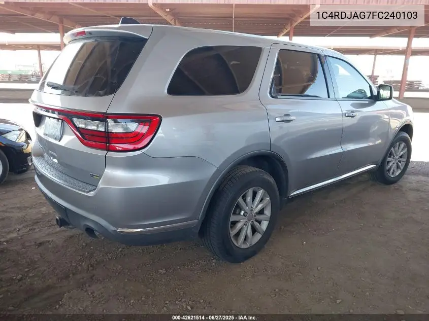 2015 Dodge Durango Sxt VIN: 1C4RDJAG7FC240103 Lot: 42621514