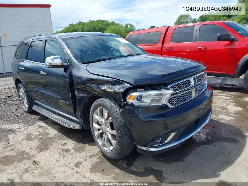 2016 Dodge Durango Citadel VIN: 1C4RDJEG4GC346942 Lot: 42235211