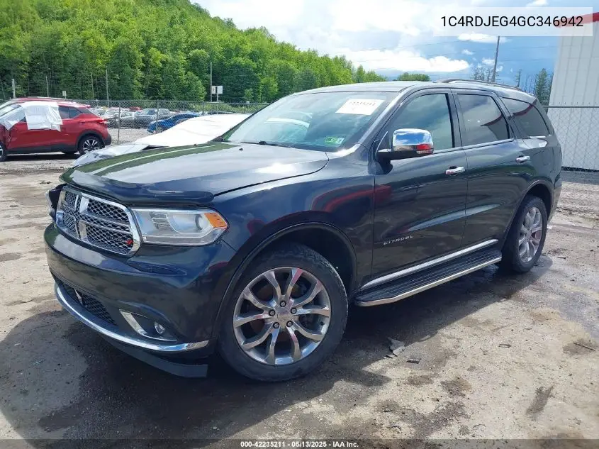 2016 Dodge Durango Citadel VIN: 1C4RDJEG4GC346942 Lot: 42235211