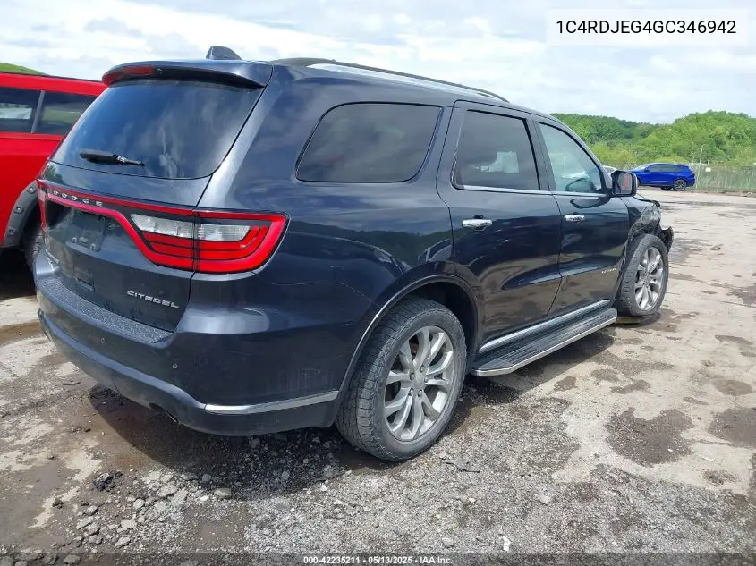 2016 Dodge Durango Citadel VIN: 1C4RDJEG4GC346942 Lot: 42235211