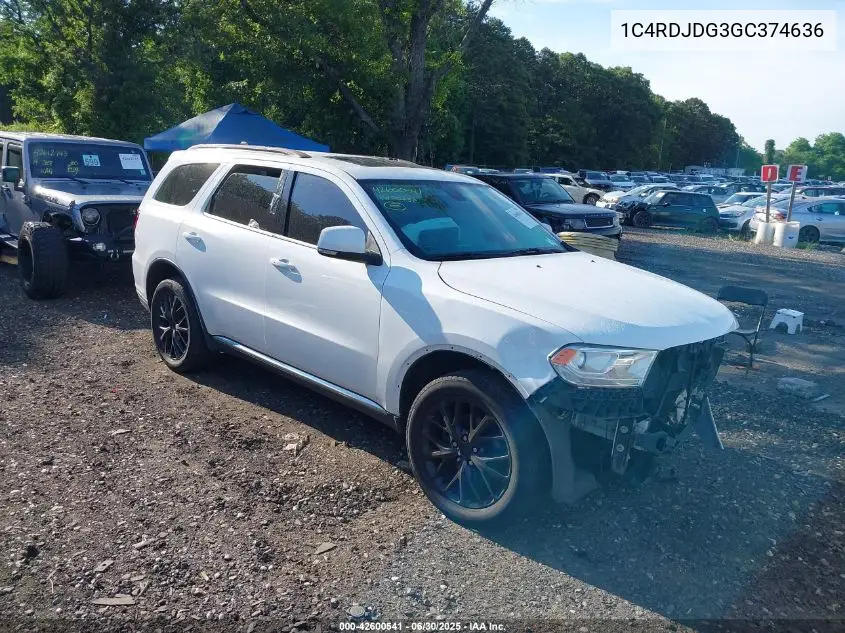 2016 Dodge Durango Limited VIN: 1C4RDJDG3GC374636 Lot: 42600541