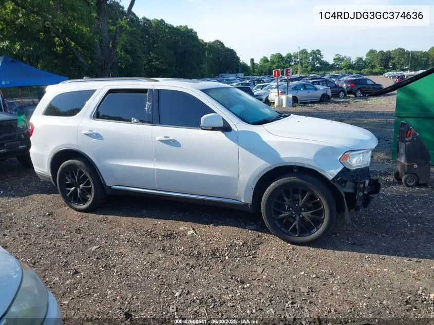 2016 Dodge Durango Limited VIN: 1C4RDJDG3GC374636 Lot: 42600541