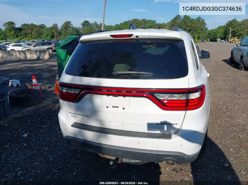 2016 Dodge Durango Limited VIN: 1C4RDJDG3GC374636 Lot: 42600541