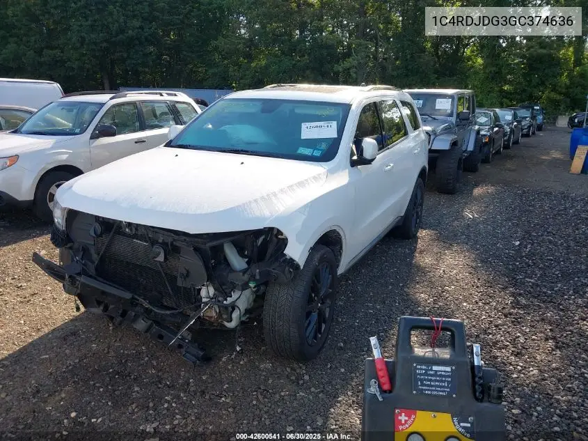 2016 Dodge Durango Limited VIN: 1C4RDJDG3GC374636 Lot: 42600541