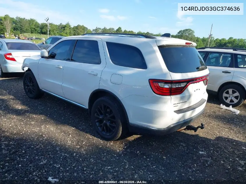 2016 Dodge Durango Limited VIN: 1C4RDJDG3GC374636 Lot: 42600541