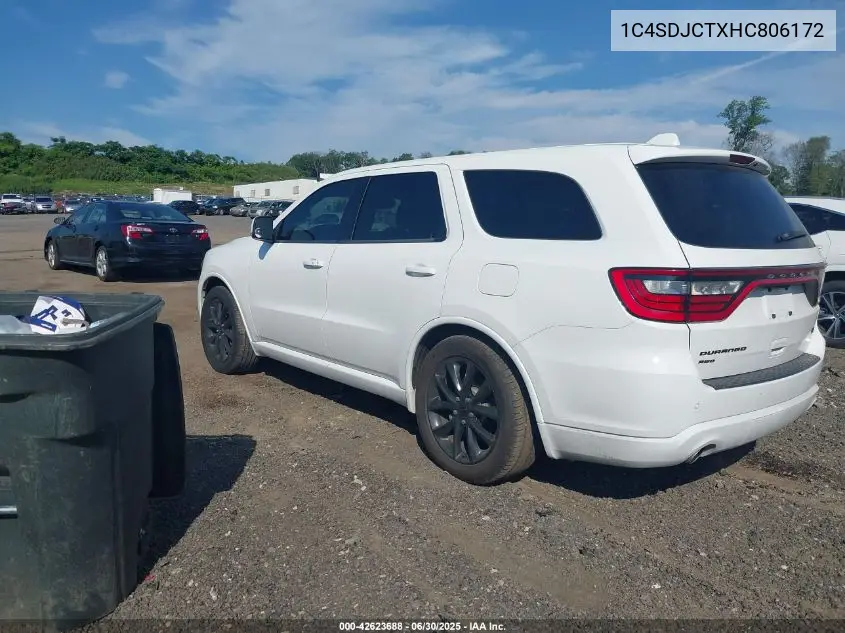 2017 Dodge Durango R/T Awd VIN: 1C4SDJCTXHC806172 Lot: 42623688
