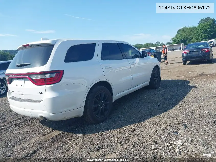 2017 Dodge Durango R/T Awd VIN: 1C4SDJCTXHC806172 Lot: 42623688