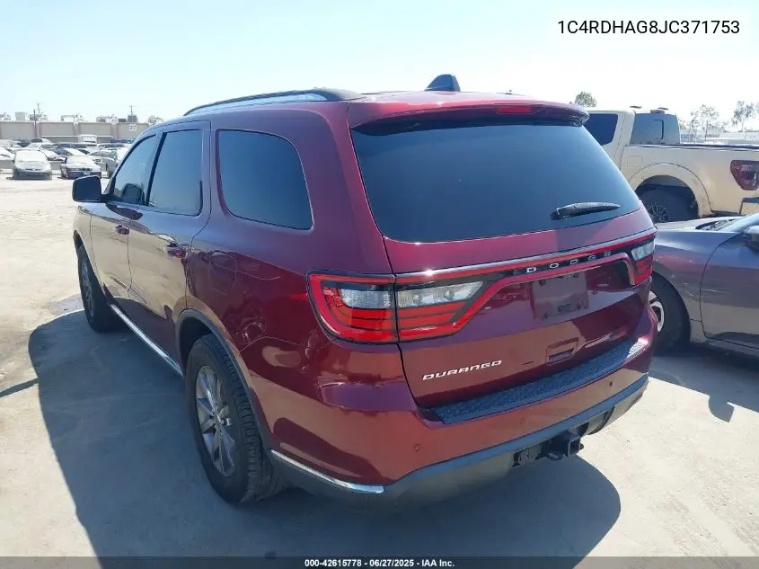 2018 Dodge Durango Sxt Rwd VIN: 1C4RDHAG8JC371753 Lot: 42615778