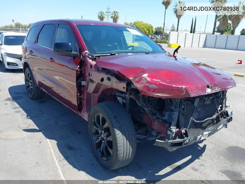 2019 Dodge Durango Gt Awd VIN: 1C4RDJDGXKC780938 Lot: 42603051